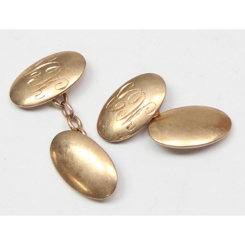 1114 - A pair of 9ct gold cufflinks, marked 9ct and XRF confirmed, approx 6.33g gross