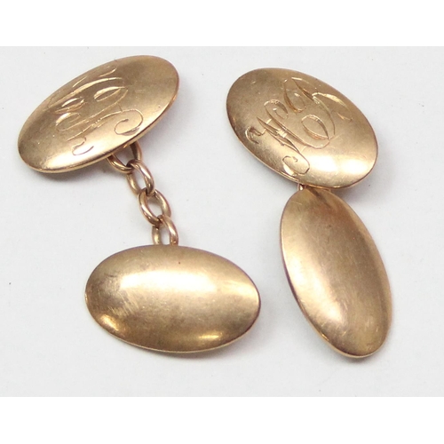 1114 - A pair of 9ct gold cufflinks, marked 9ct and XRF confirmed, approx 6.33g gross