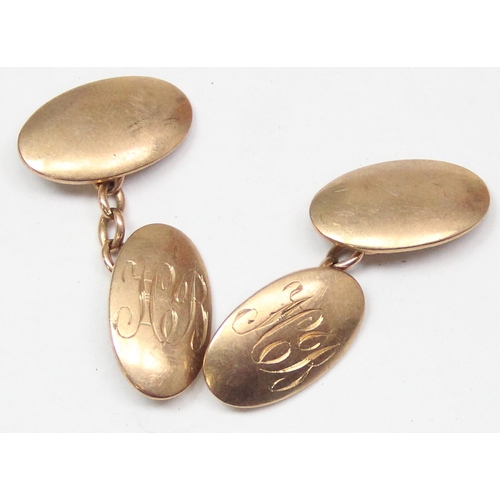 1114 - A pair of 9ct gold cufflinks, marked 9ct and XRF confirmed, approx 6.33g gross