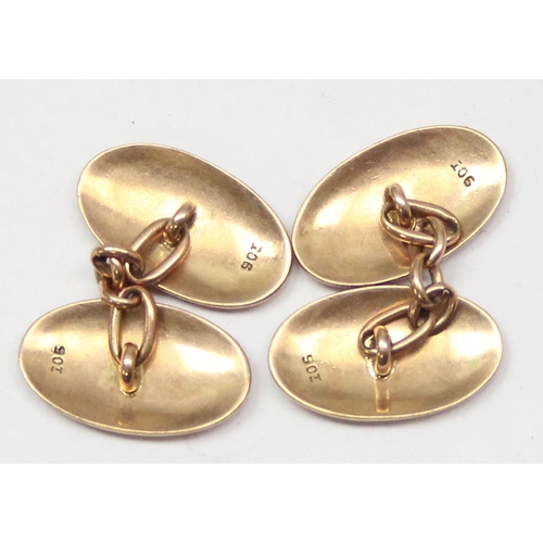 1114 - A pair of 9ct gold cufflinks, marked 9ct and XRF confirmed, approx 6.33g gross