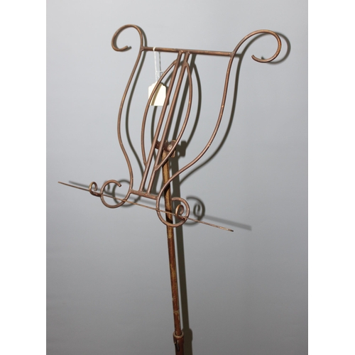 124 - Vintage lyre shaped copper effect adjustable sheet music stand