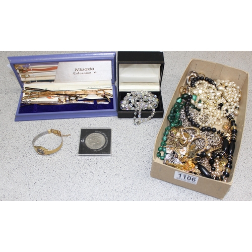 1106 - Qty of assorted mixed costume jewellery and watches