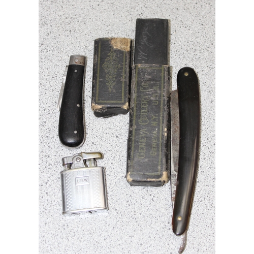 1623 - Mixed vintage lot to incl cut throat razor, binoculars, lighters, cigarette case etc