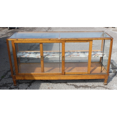 153 - Large antique wooden & glazed shop display unit with interior shelf and sliding doors, approx 179cm ... 