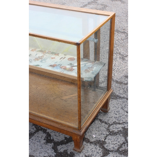 154 - Large antique wooden & glazed shop display unit with interior shelf and sliding doors, approx 179cm ... 