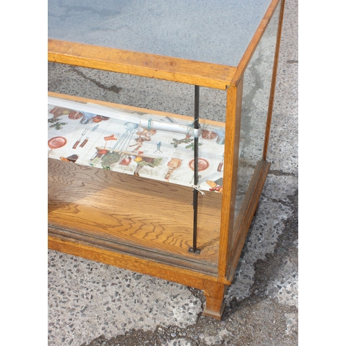 154 - Large antique wooden & glazed shop display unit with interior shelf and sliding doors, approx 179cm ... 