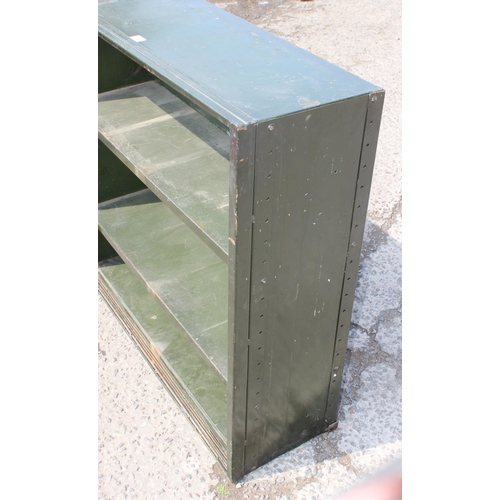 160 - Green metal industrial shelf unit, approx 106cm x 106cm x 35cm