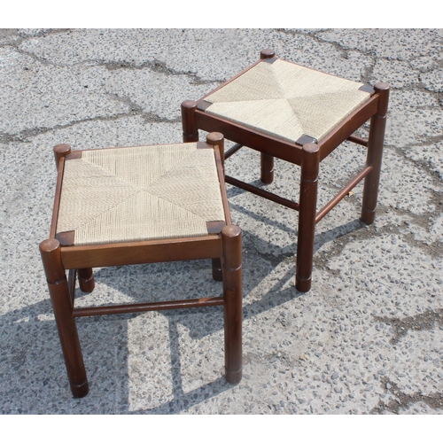 163 - Pair retro of wooden strung-seated stools, approx 47cm tall