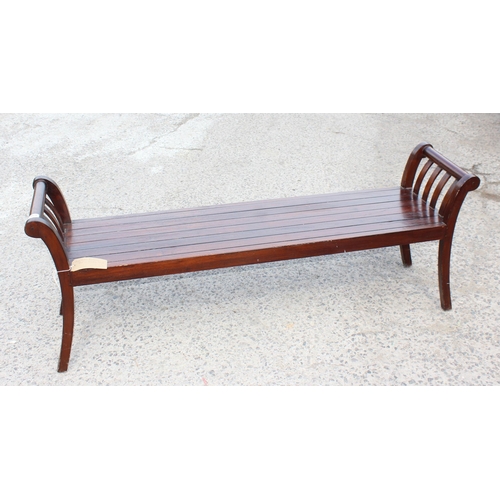 169 - Long vintage slatted wooden window seat/hall bench approx 162cm x 81cm