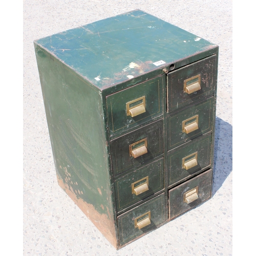 112 - A vintage 8 drawer metal filing chest with brass cup handles, dated 1938 with George VI cypher, made... 