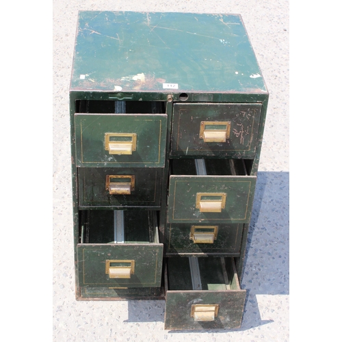 112 - A vintage 8 drawer metal filing chest with brass cup handles, dated 1938 with George VI cypher, made... 