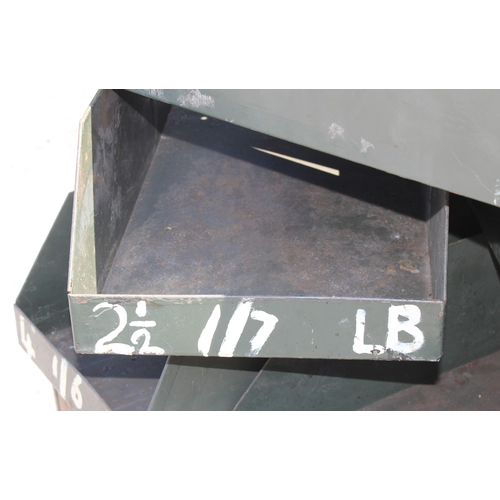 116 - 12 x green metal trays, each approx 27cm x 15cm x 52cm (WxHxD)