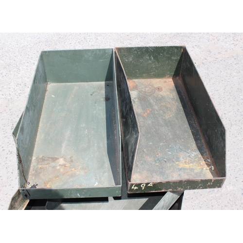 116 - 12 x green metal trays, each approx 27cm x 15cm x 52cm (WxHxD)