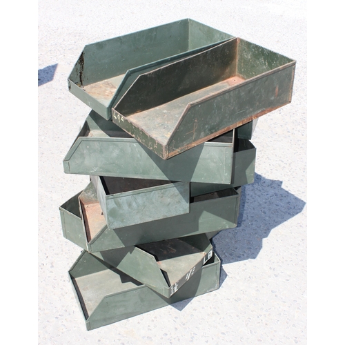 116 - 12 x green metal trays, each approx 27cm x 15cm x 52cm (WxHxD)