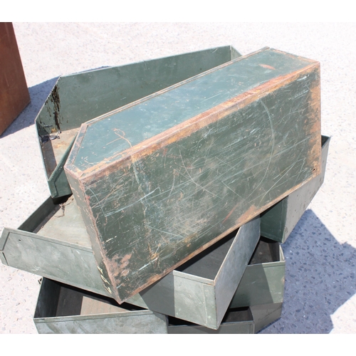 116 - 12 x green metal trays, each approx 27cm x 15cm x 52cm (WxHxD)