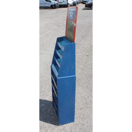 117 - Rawbolts painted metal freestanding shop display unit and advertising, approx 40cm x 155cm x 23cm