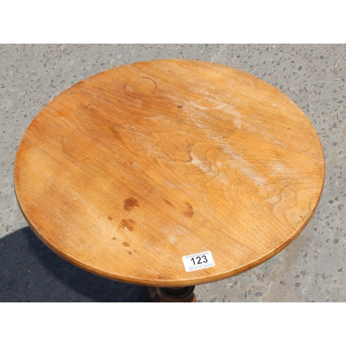 123 - Small tilt-top wine table with tripod base, approx 45cm (W) x 70cm (H)