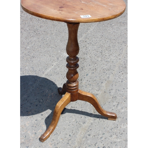 123 - Small tilt-top wine table with tripod base, approx 45cm (W) x 70cm (H)