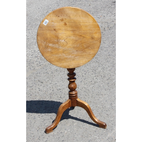 123 - Small tilt-top wine table with tripod base, approx 45cm (W) x 70cm (H)