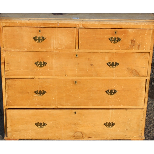 175 - An antique pine 2 over 3 chest of drawers, approx 98cm wide