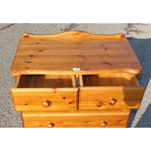 178 - Pine 2 over 3 chest of drawers, approx 80cm x 80cm x48cm