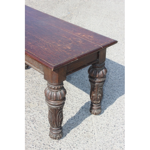 88 - A 17th century style carved oak hall table with impressive carved legs, likely late 19th century, ap... 