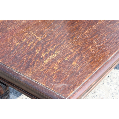 88 - A 17th century style carved oak hall table with impressive carved legs, likely late 19th century, ap... 