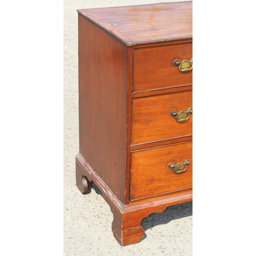 99 - A 19th century mahogany 3 drawer chest of drawers with brass handles and bracket feet, approx 103cm ... 