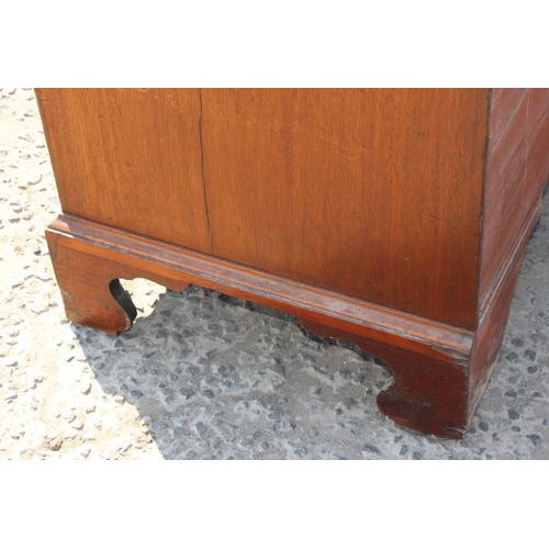 99 - A 19th century mahogany 3 drawer chest of drawers with brass handles and bracket feet, approx 103cm ... 