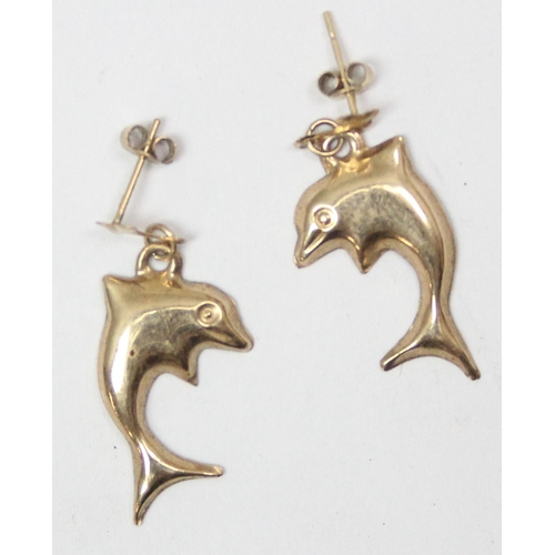 1117 - A pair of 9ct gold dolphin earrings, seemingly unmarked but XRF confirmed, approx 0.51g gross