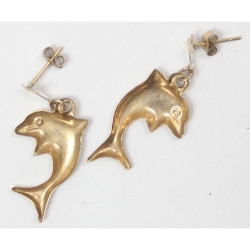 1117 - A pair of 9ct gold dolphin earrings, seemingly unmarked but XRF confirmed, approx 0.51g gross