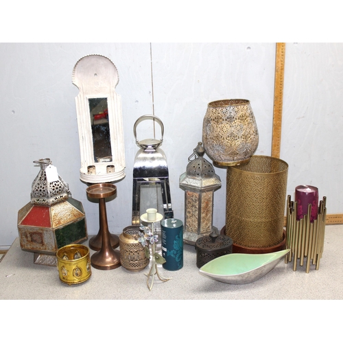 1786 - Qty of assorted metal items to inc candle stands & Moroccan style lamps