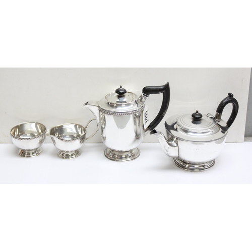 1055 - Silver plated 4 piece coffee and tea set comprising a coffee pot, sugar and cream by Viners of Sheff... 