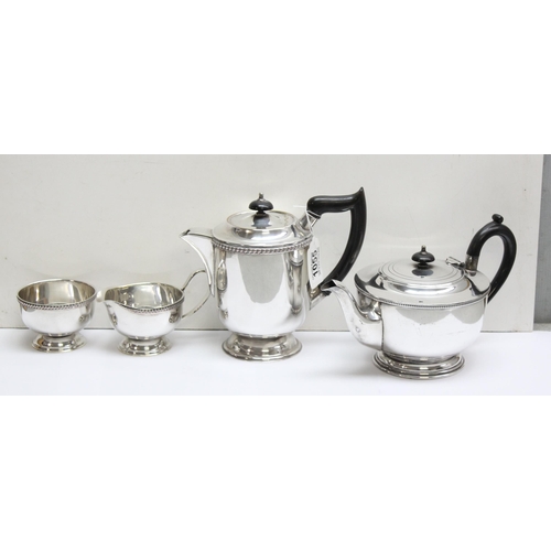 1055 - Silver plated 4 piece coffee and tea set comprising a coffee pot, sugar and cream by Viners of Sheff... 