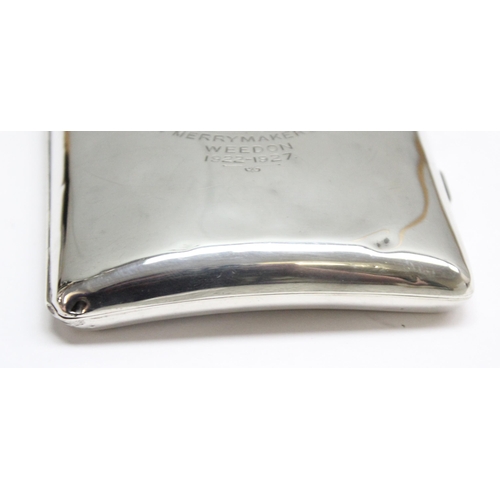 1056 - Silver cigarette case with dedication to Harry Wood from the Merrymakers Weedon, Birmingham 1927 by ... 