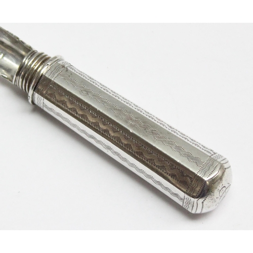 1057 - An extremely rare George III period silver apple corer with bright cut decoration, Birmingham 1809, ... 