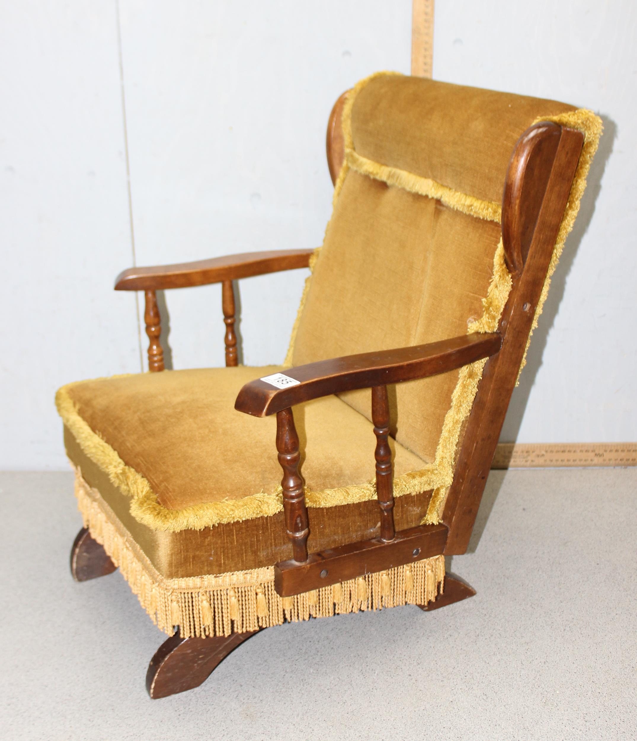 1950's childs size sprung platform rocking chair with turned wooden