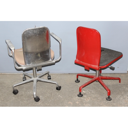 72 - 2 retro Hille Supporto metal desk chairs, designed by Fred Scott, bearing label for 1982, red one mi... 