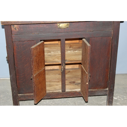 80 - An unusual vintage oak display dresser with side doors, mounted with brass bell etc, approx 98cm wid... 