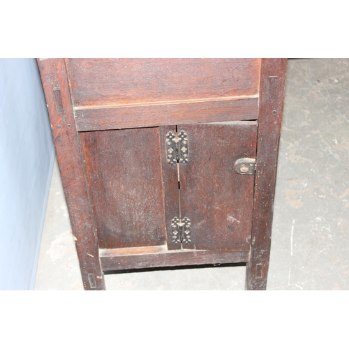 80 - An unusual vintage oak display dresser with side doors, mounted with brass bell etc, approx 98cm wid... 