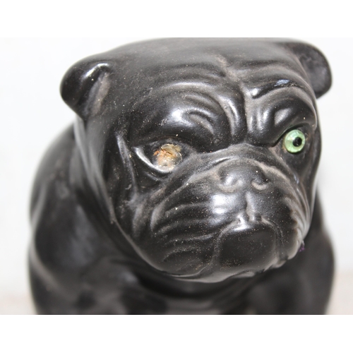 1795 - 3 vintage pottery bulldogs with glass eyes, each standing approx 13cm