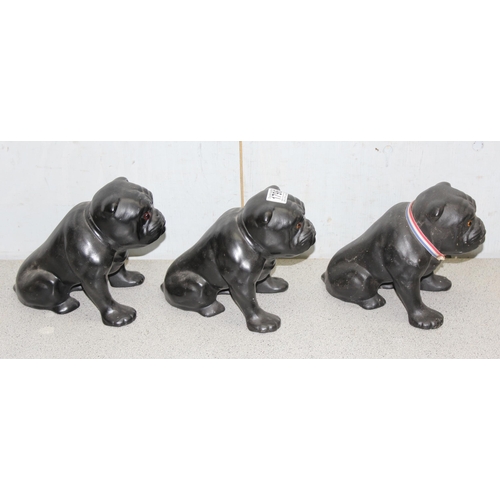 1796 - 3 vintage pottery bulldogs with glass eyes, each standing approx 17cm