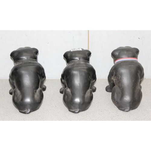 1796 - 3 vintage pottery bulldogs with glass eyes, each standing approx 17cm