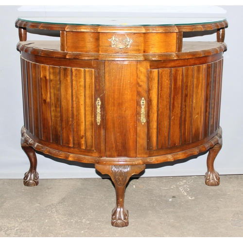 13 - An 18th century style demilune hall cabinet standing on ball and claw feet, approx 90cm wide x 77cm ... 