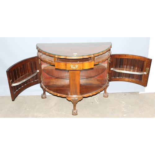 13 - An 18th century style demilune hall cabinet standing on ball and claw feet, approx 90cm wide x 77cm ... 
