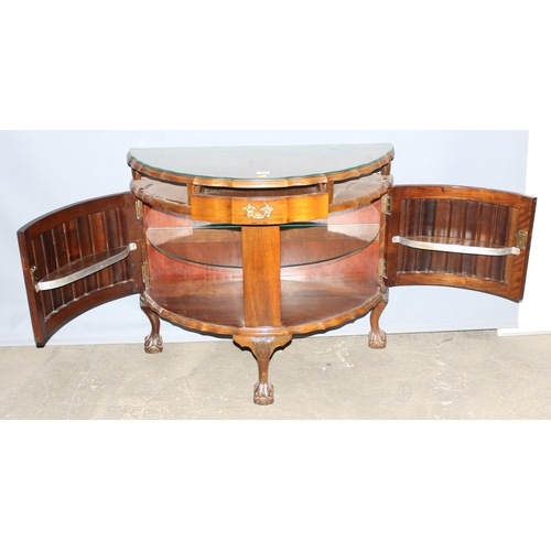 13 - An 18th century style demilune hall cabinet standing on ball and claw feet, approx 90cm wide x 77cm ... 