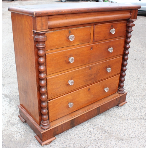 33 - A 19th century Scottish mahogany 1 over 2 over 3 chest of drawers with bobbin twist pillars and glas... 