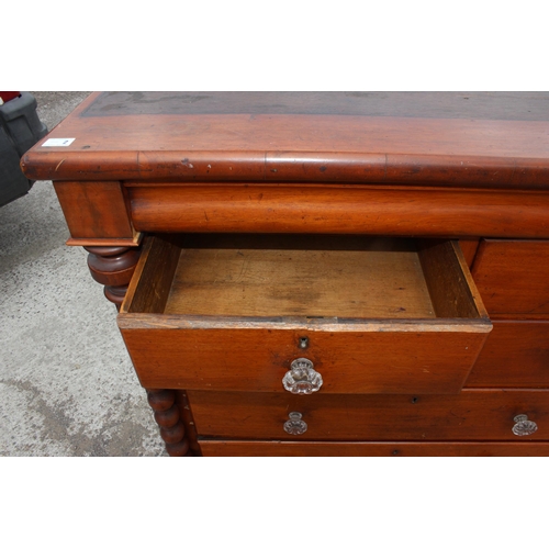 33 - A 19th century Scottish mahogany 1 over 2 over 3 chest of drawers with bobbin twist pillars and glas... 