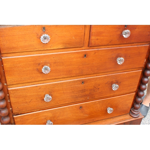 33 - A 19th century Scottish mahogany 1 over 2 over 3 chest of drawers with bobbin twist pillars and glas... 