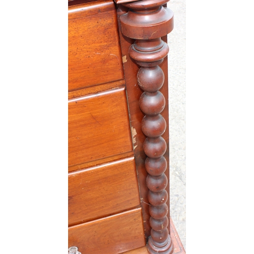 33 - A 19th century Scottish mahogany 1 over 2 over 3 chest of drawers with bobbin twist pillars and glas... 